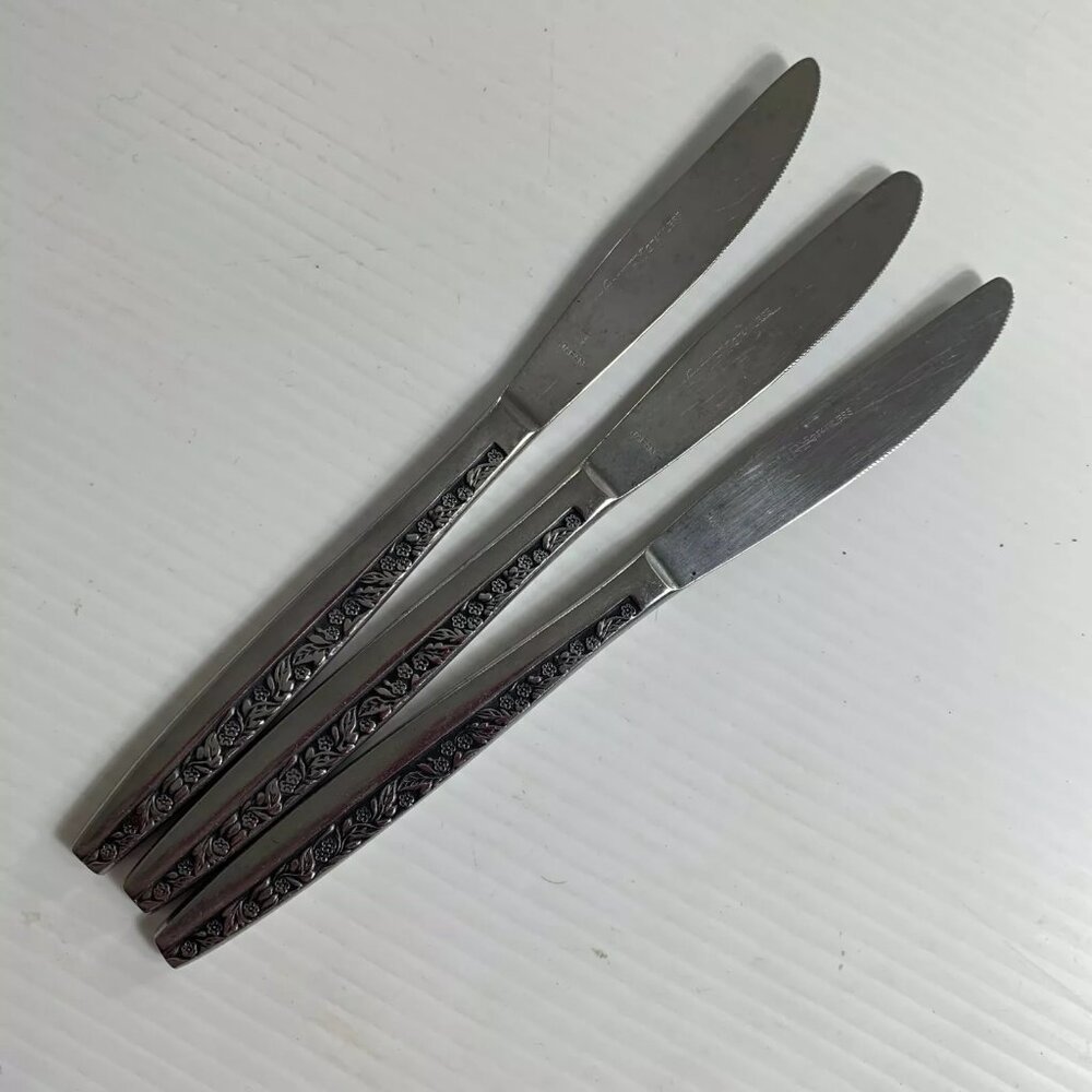 Vintage Coventry Bouquet Stainless Steel Lot of 3 Knives Flatware Japan